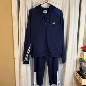 Adidas Navy hooded warm up suit with White Logo